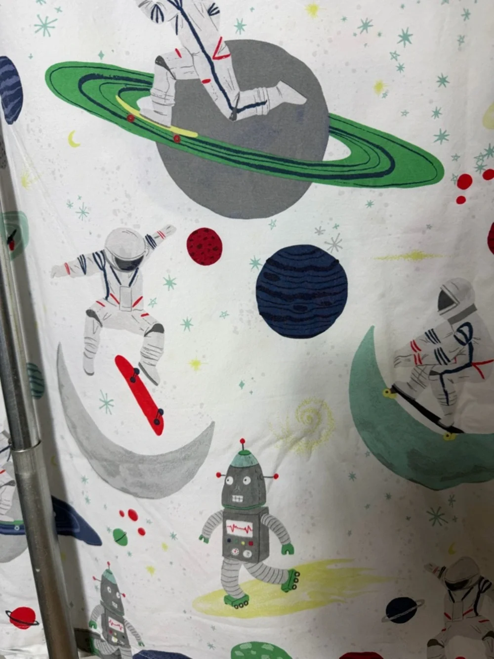 Pottery Barn Kids Robot Space Skateboard Twin Flat Sheet Bedding Cotton